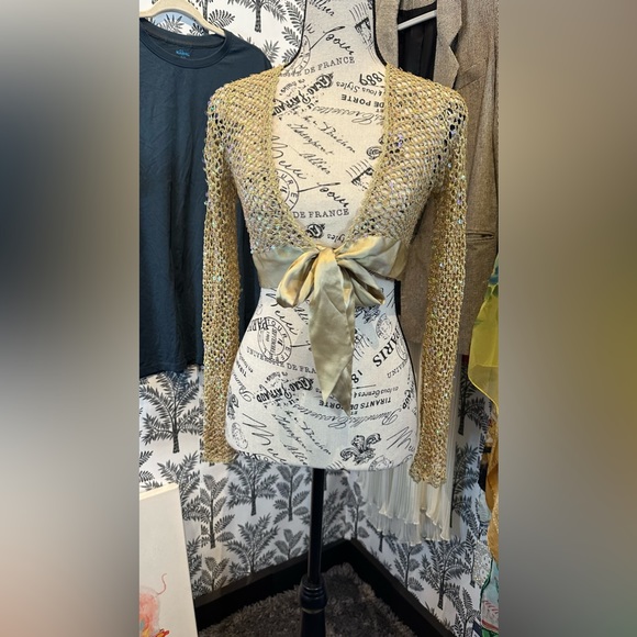 intuitions Gold with Iridescence Sequin Cardigan shrug size xsmall - Picture 4 of 13